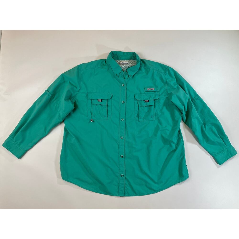 Columbia Women 2X PFG Turquoise Long Sleeve Fishing Shirt Nylon Vented Outdoor